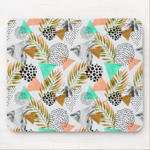Abstract Geometric Tropical Leaf Pattern Mouse Pad
