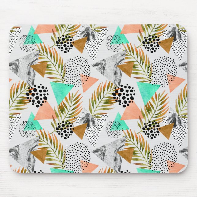 Abstract Geometric Tropical Leaf Pattern Mouse Pad (Front)
