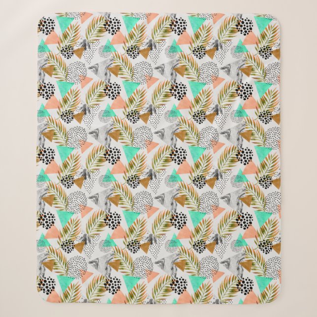 Abstract Geometric Tropical Leaf Pattern Sherpa Blanket (Front)