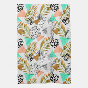 Abstract Geometric Tropical Leaf Pattern Tea Towel