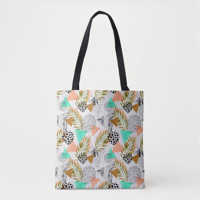 Abstract Geometric Tropical Leaf Pattern Tote Bag (Front)