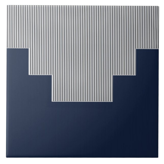 Abstract, geometric, vertical lines, navy blue ceramic tile (Front)