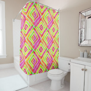 Abstract geometric watercolor hot pink and green shower curtain