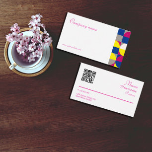 Abstract geometric white fuchsia QR Business Card