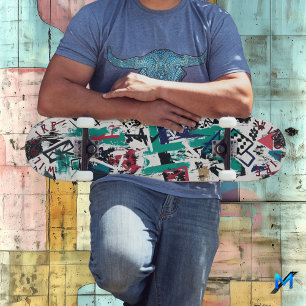 Abstract Geometric with Bold Graffiti Elements Skateboard