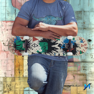Abstract Geometric with Bold Graffiti Splatters Skateboard