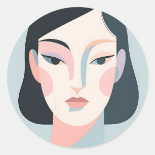 Abstract Geometric Woman Portrait Minimalist Classic Round Sticker