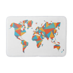 Abstract Geometric World Map Bath Mat