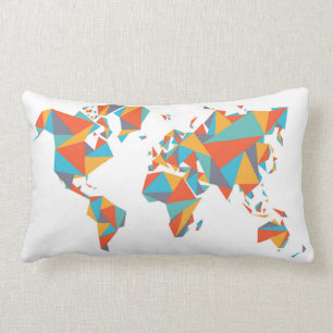 Abstract Geometric World Map Lumbar Cushion