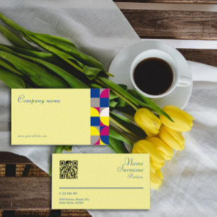 Abstract geometric yellow fuchsia QR Business Card
