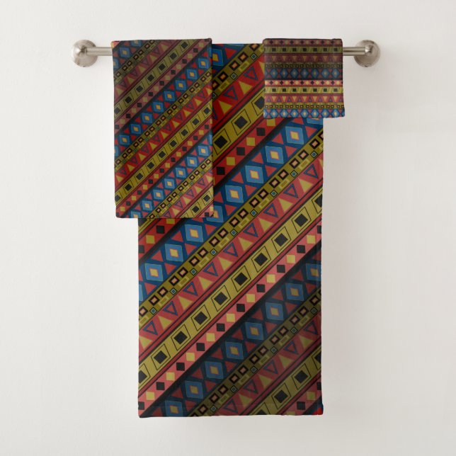 Abstract geometrical african moroccan navajo folk bath towel set (Insitu)