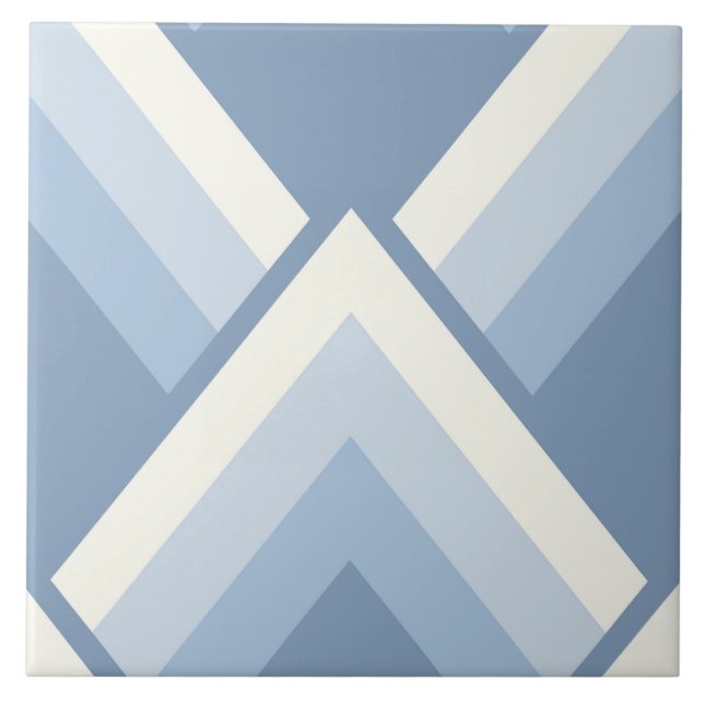 Abstract geometrical, blue and off white 2 ceramic tile (Front)