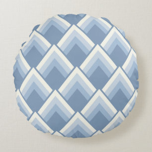 Abstract geometrical, blue and off white 2 round p cushion