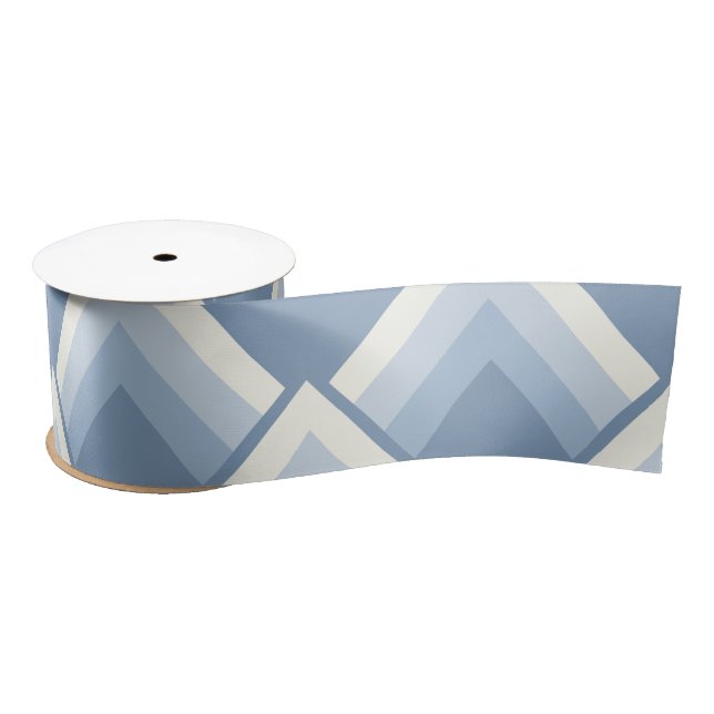 Abstract geometrical, blue and off white 2 satin ribbon (Spool)