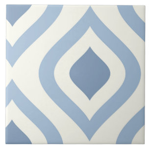 Abstract geometrical, blue and off white ceramic tile