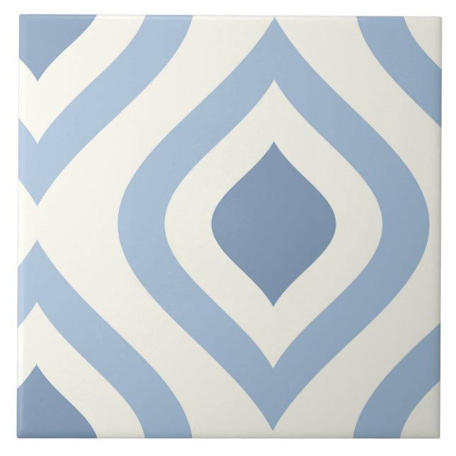 Abstract geometrical, blue and off white ceramic tile (Front)