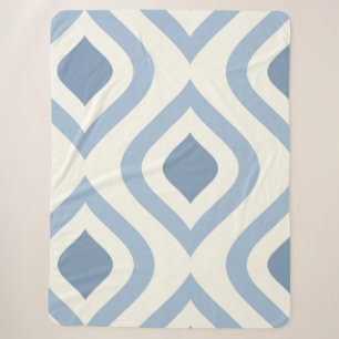 Abstract geometrical, blue and off white sherpa blanket