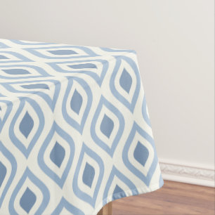 Abstract geometrical, blue and off white tablecloth
