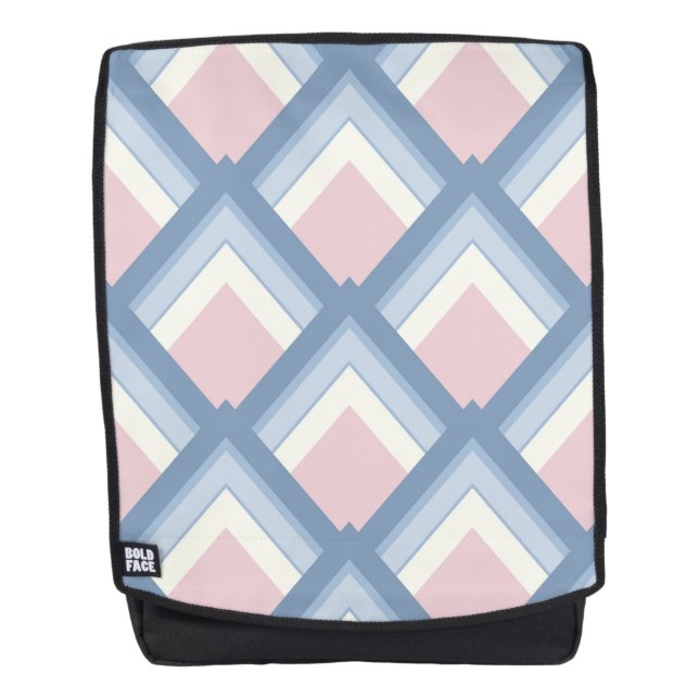 Abstract geometrical, blue, pink and off white backpack (Front)