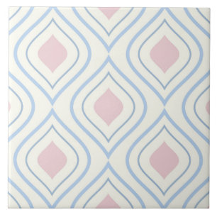 Abstract geometrical, blue, pink and off white ceramic tile