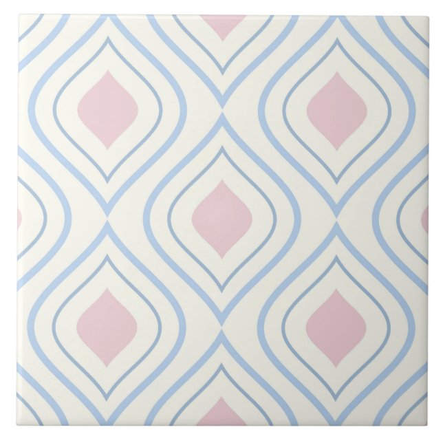 Abstract geometrical, blue, pink and off white ceramic tile (Front)