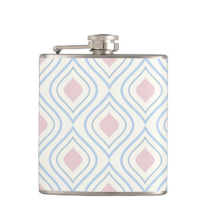 Abstract geometrical, blue, pink and off white hip flask