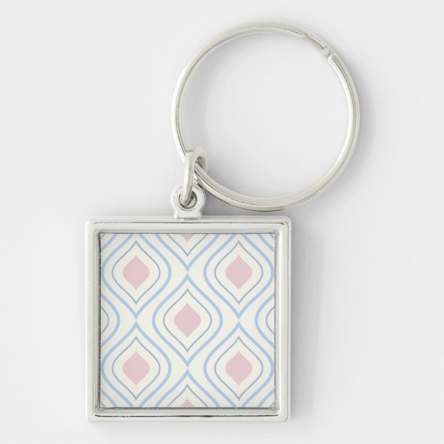 Abstract geometrical, blue, pink and off white key ring (Front)