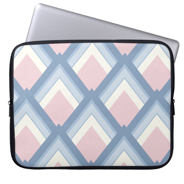 Abstract geometrical, blue, pink and off white laptop sleeve (Front)
