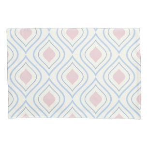 Abstract geometrical, blue, pink and off white pillowcase