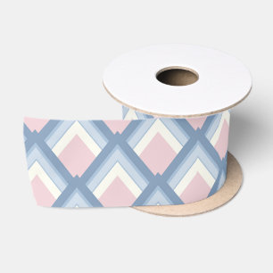 Abstract geometrical, blue, pink and off white satin ribbon