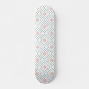 Abstract geometrical, blue, pink and off white skateboard