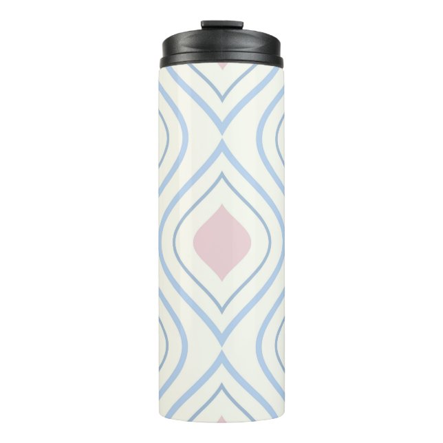 Abstract geometrical, blue, pink and off white thermal tumbler (Front)