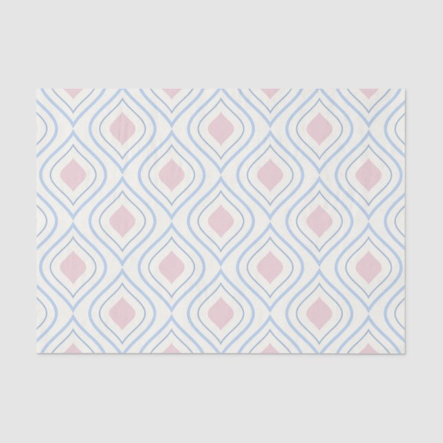 Abstract geometrical, blue, pink and off white tissue paper (Front)