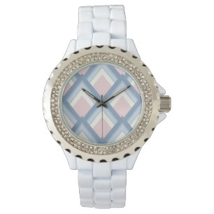 Abstract geometrical, blue, pink and off white watch