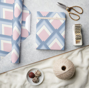 Abstract geometrical, blue, pink and off white wrapping paper