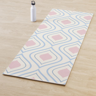 Abstract geometrical, blue, pink and off white yoga mat