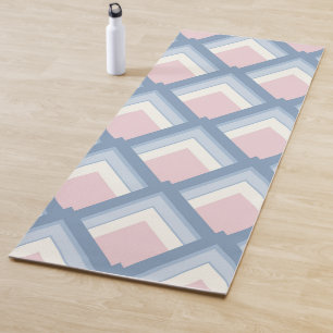 Abstract geometrical, blue, pink and off white yoga mat