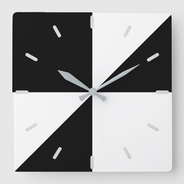 Abstract Geometrical Shapes on Black and White Square Wall Clock (Front)