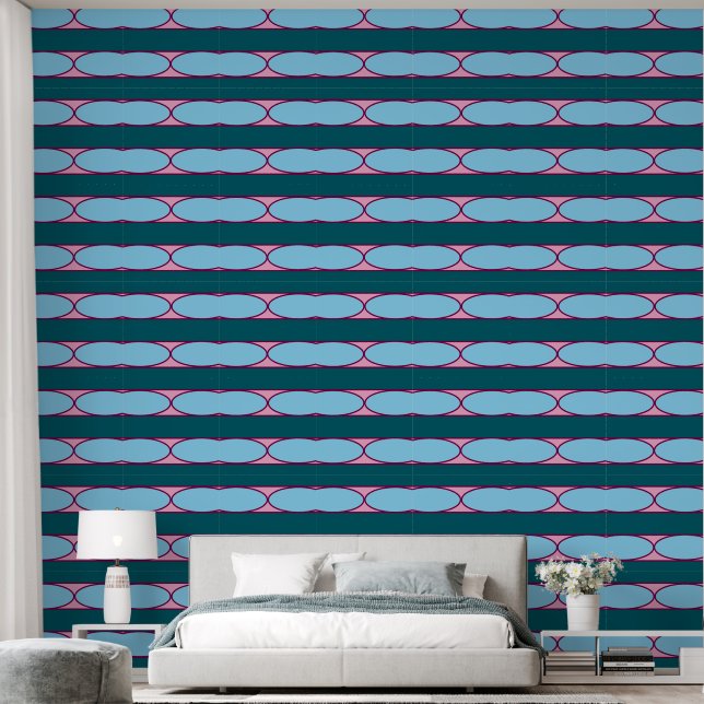 Abstract Geometrical Shapes Pattern Pink Blue Wallpaper (Bedroom)