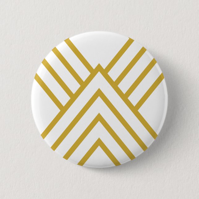 Abstract geometrical, white and gold 6 cm round badge (Front)