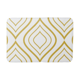 Abstract geometrical, white and gold bath mat