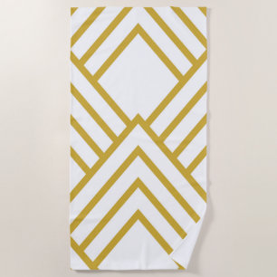 Abstract geometrical, white and gold beach towel