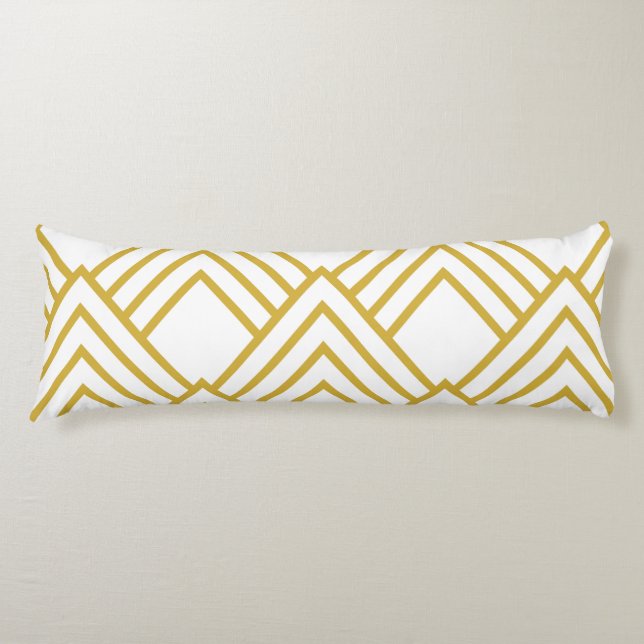 Abstract geometrical, white and gold body cushion (Front)