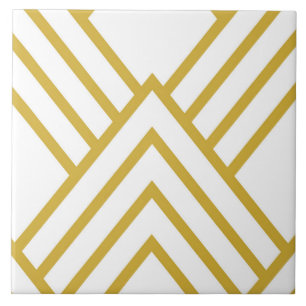 Abstract geometrical, white and gold ceramic tile