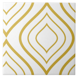 Abstract geometrical, white and gold ceramic tile