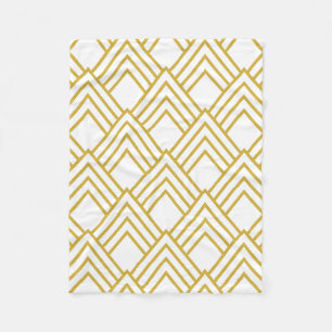 Abstract geometrical, white and gold fleece blanke blanket