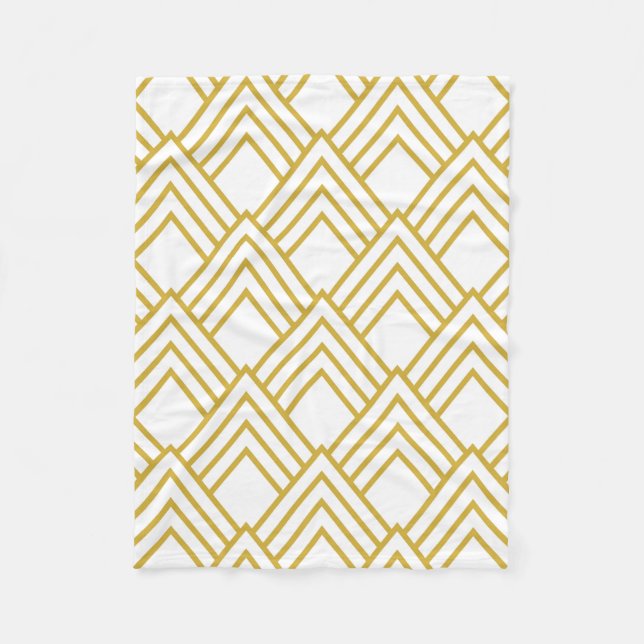 Abstract geometrical, white and gold fleece blanke blanket (Front)