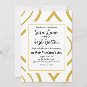 Abstract geometrical, white and gold invitation
