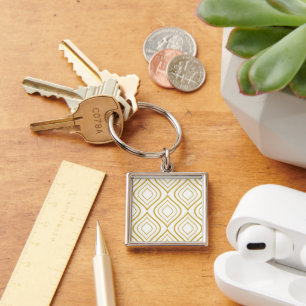 Abstract geometrical, white and gold key ring