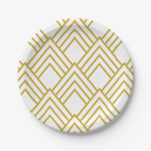 Abstract geometrical, white and gold paper plates